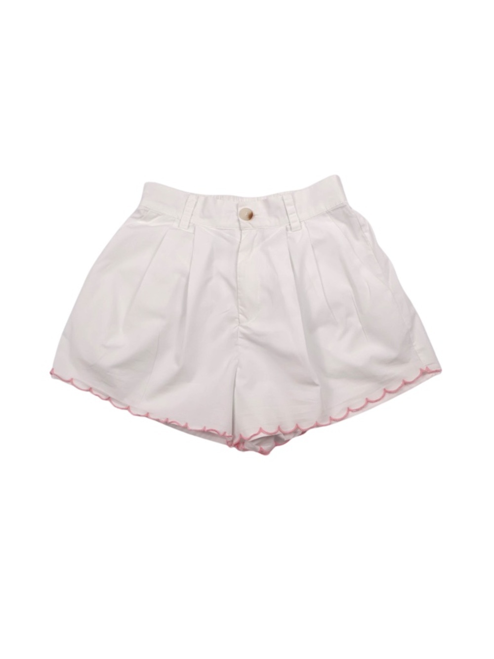 Mable White Scalloped Hem Shorts Pink Embroidery High Rise Small